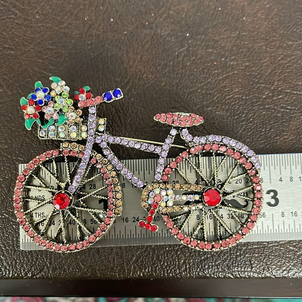 RHINESTONE BICYCLE BROOCH - Picture 3 of 4